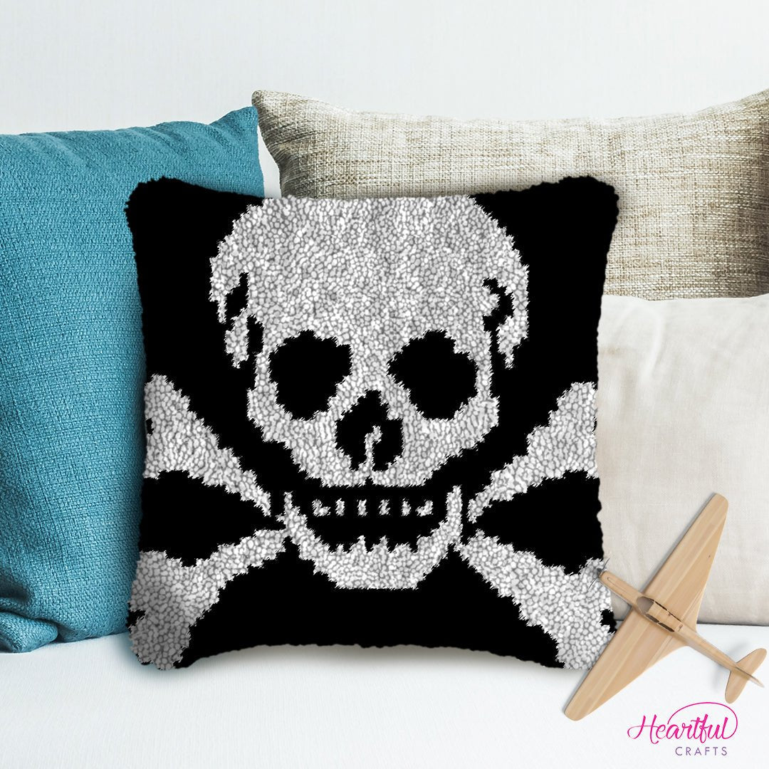 Skull Crossbones - Latch Hook Pillowcase Kit - Latch Hook Crafts