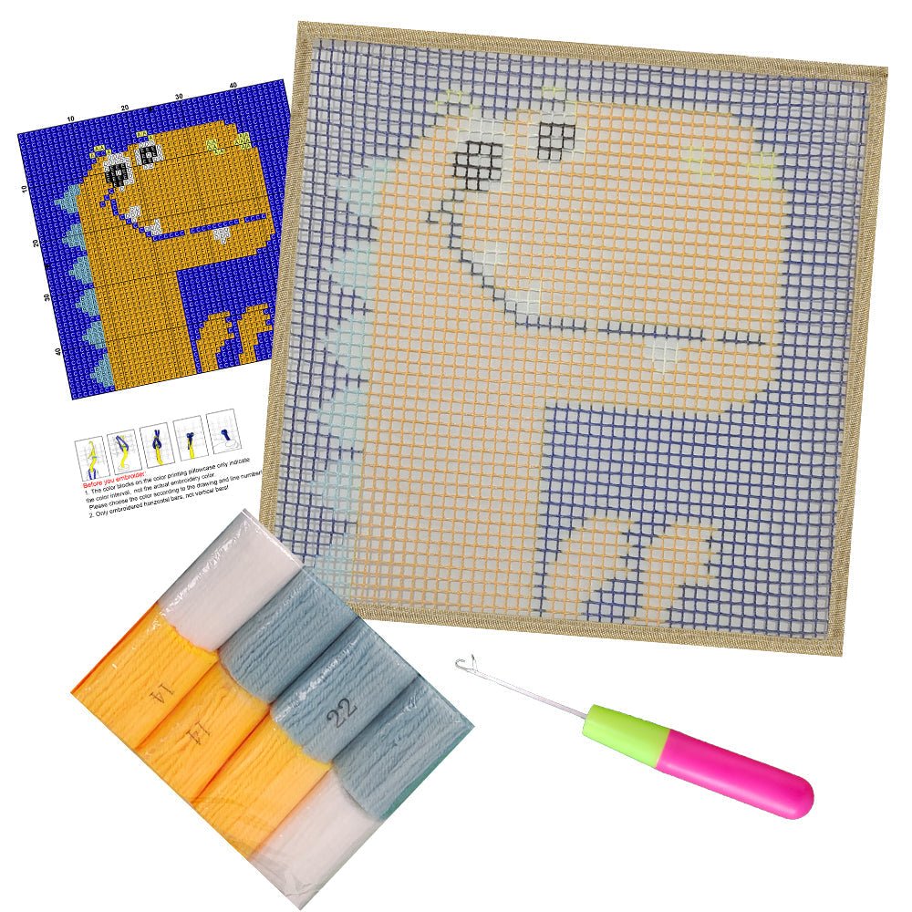 Smiley Dino - Latch Hook Kit for Kids - diy-latch-hook
