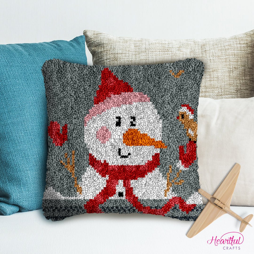 Snowman with Candy - Latch Hook Pillowcase Kit - Latch Hook Crafts