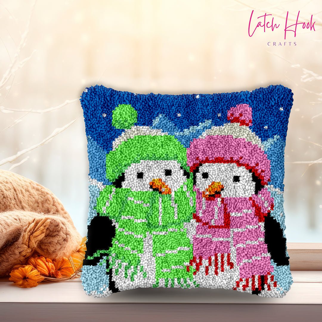 Snuggle Up Penguins - Latch Hook Pillowcase Kit - Latch Hook Crafts
