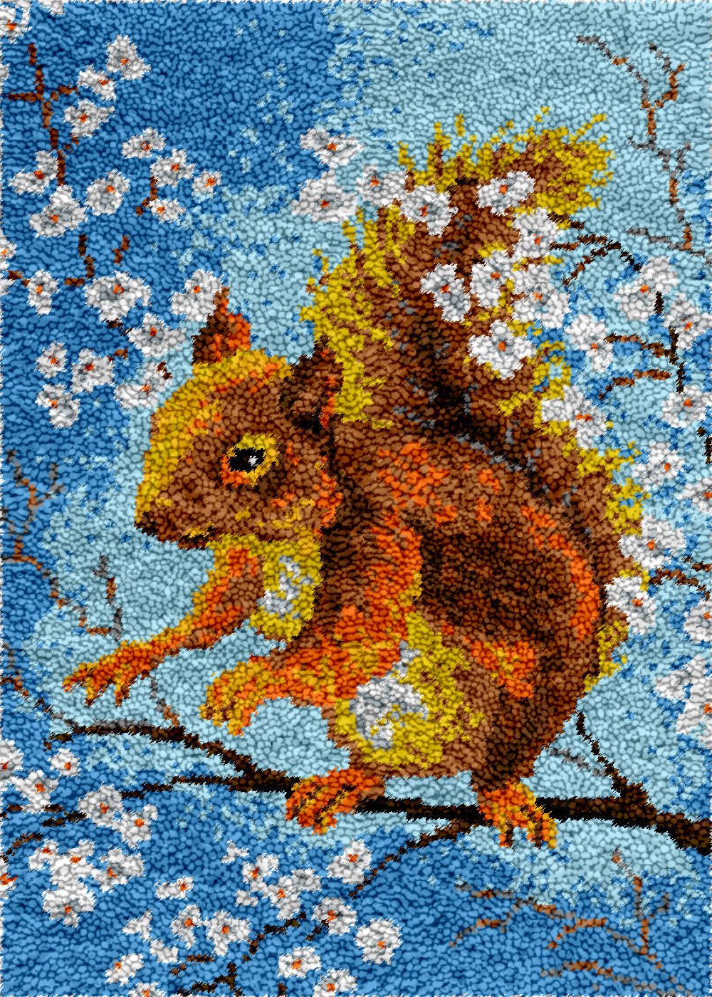 Squirrel and Blossoms - Latch Hook Rug Kit - Latch Hook Crafts