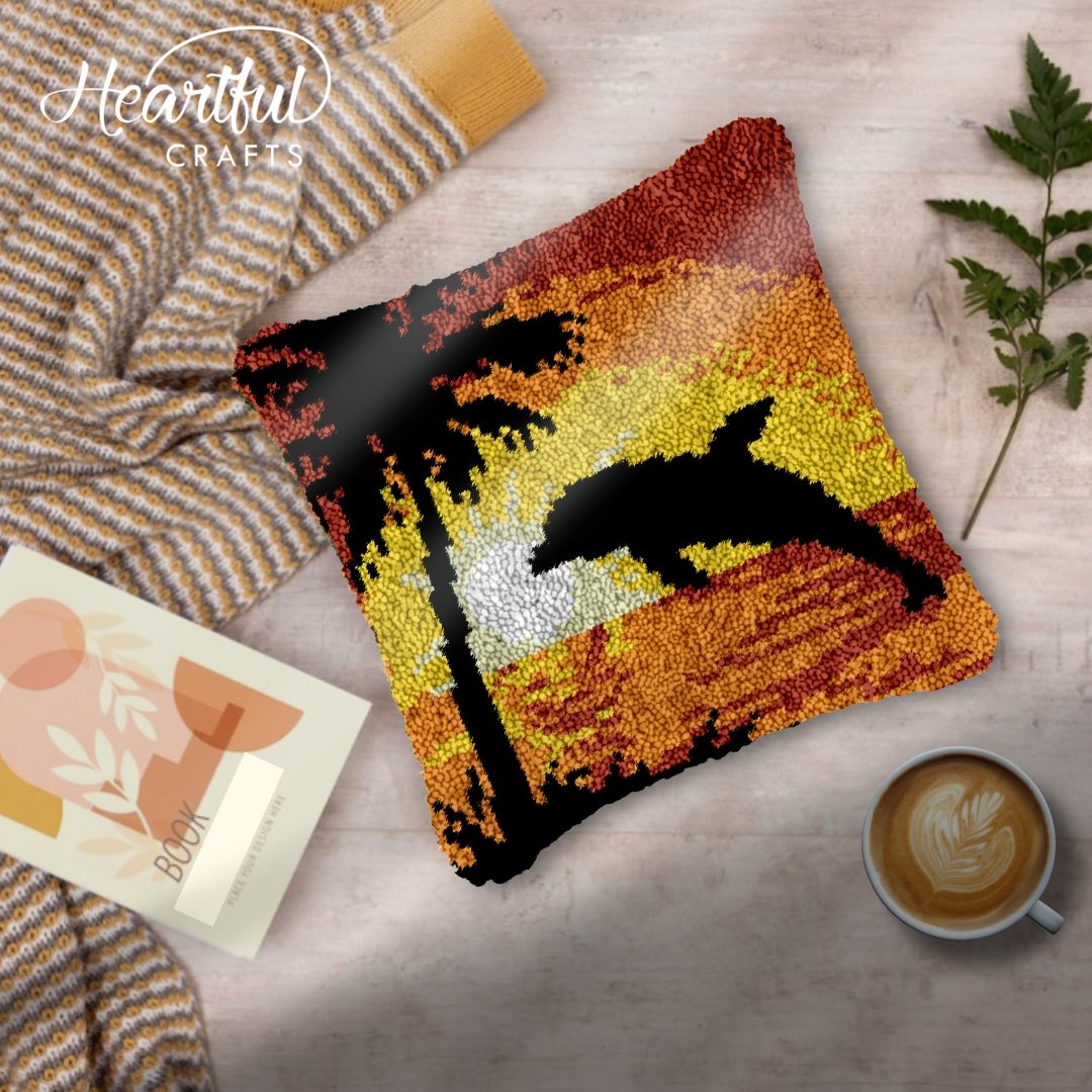 Sunset Dolphin - Latch Hook Pillowcase Kit - diy-latch-hook