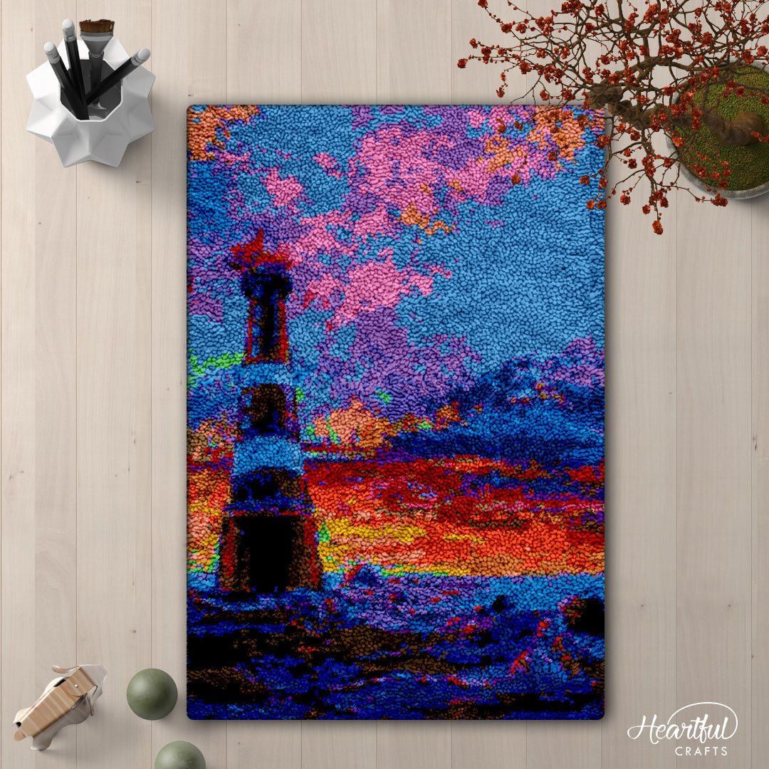 Sunset Lighthouse DIY Latch Hook Rug Making Kit For Adults Heartful
