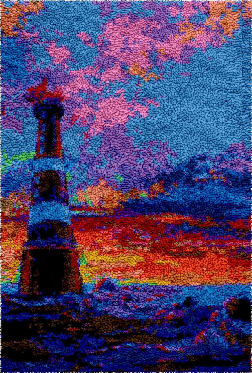 Sunset Lighthouse DIY Latch Hook Rug Making Kit For Adults Latch Hook