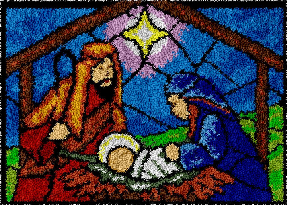 The Nativity (Stained Glass) DIY Latch Hook Rug Making Kit For Adults