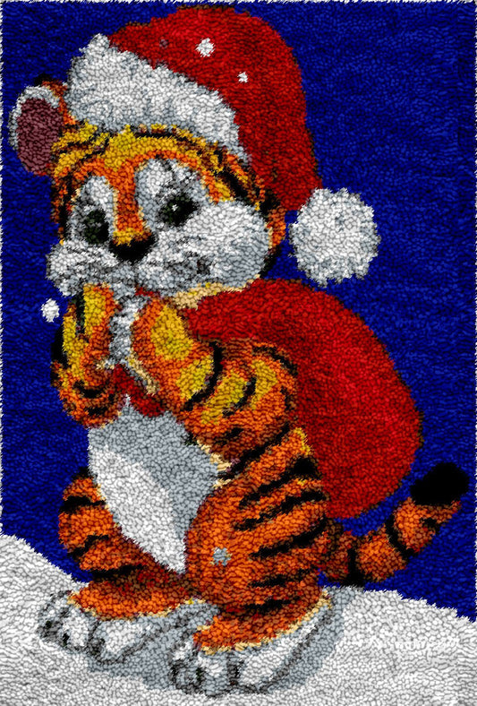 Tiny Tiger Santa - Latch Hook Rug Kit - Heartful Crafts | DIY Latch Hook