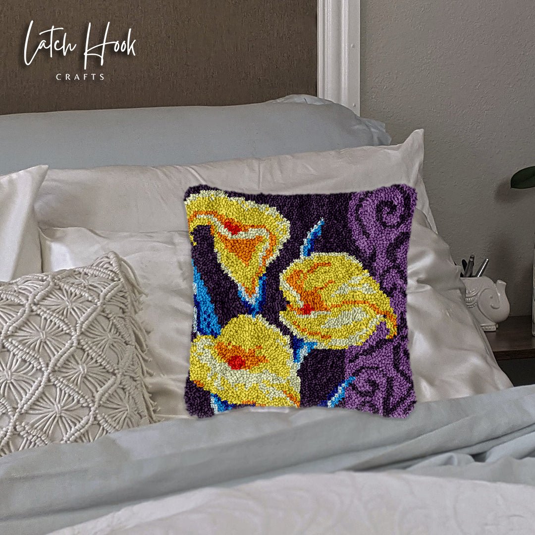 Yellow Blooms - Latch Hook Pillowcase Kit - Latch Hook Crafts